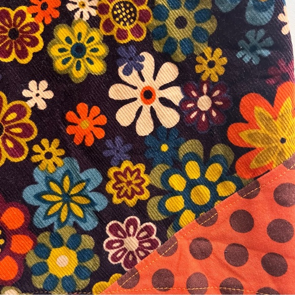 Groovy Skirt Handmade Drawstring Waist Pocket Corduroy Floral 70s A-Line Mini - Picture 2 of 5